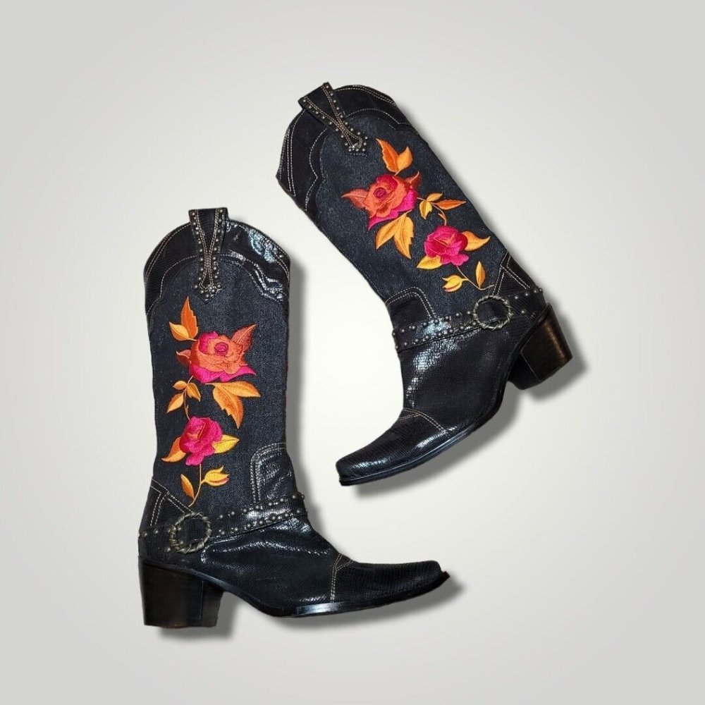 Dakota Faux Lizard Floral Embroidered Women’s  Boots  Cowboy Size 8W